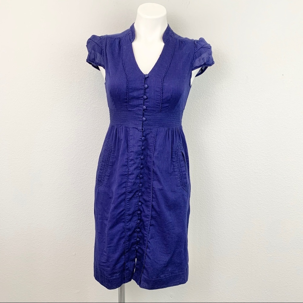 Anthropologie Maeve Pin Stripe Button Up Dress